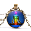 Chakra Theme Yoga Human Glass Pendant Necklace CHAK-PW0001-022B-1