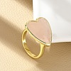 Heart Brass Natural Rose Quartz Finger Rings X-RJEW-D304-01G-B-4