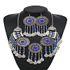 Flat Round Alloy Rhinestone Pendant Necklaces & Dangle Earrings Sets for Women FS-WG4A221-06-1