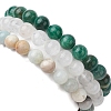 3Pcs 3 Styles Natural Mixed Gemstone Round Beaded Stretch Bracelets Set BJEW-JB10139-02-5
