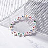 Heart Pattern Flat Round Acrylic Beads Stretch Bracelet for Kid BJEW-JB07215-2