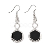 Hexagon Natural Obsidian Dangle Earrings EJEW-K298-01P-08-4