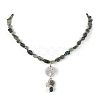 Natural Moss Agate & Pearl & Cubic Zirconia Tree of Life Pendant Necklace NJEW-JN04335-02-5