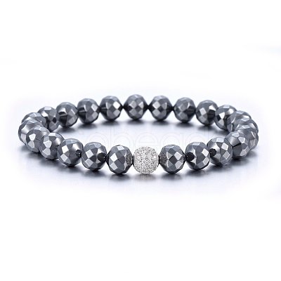 Non-magnetic Synthetic Hematite Beaded Stretch Bracelets BJEW-H584-05-1
