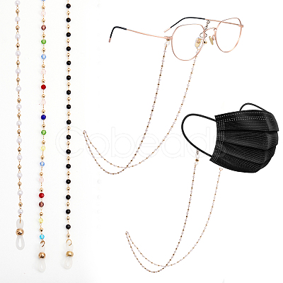 3Pcs 3 Color Plastic Round Beaded Eyeglasses Chains AJEW-GL0001-64-1