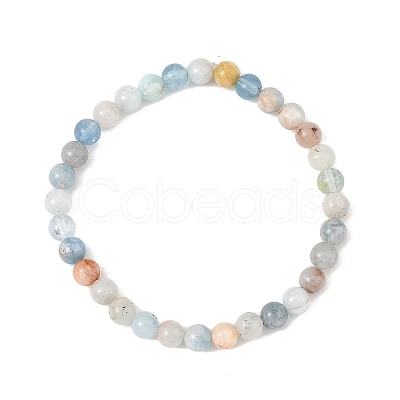 6MM Natural Aquamarine Round Beaded Stretch Bracelets BJEW-JB14423-1