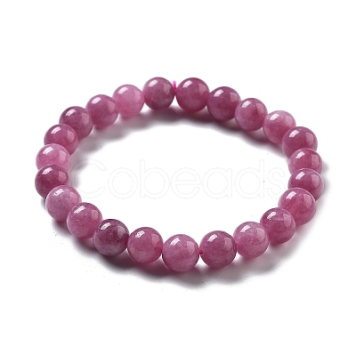 Natural Dyed & Heated Chalcedony Beaded Stretch Bracelets for Women Men BJEW-F483-06-1