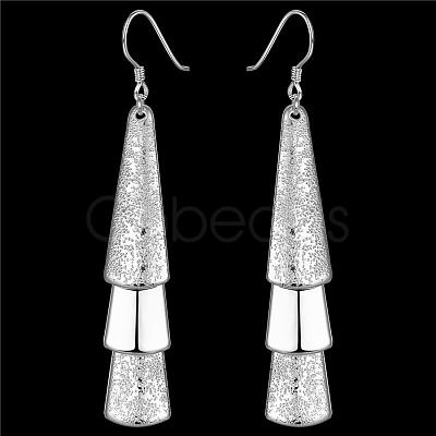 Silver Color Plated Textured Brass Triangle Dangle Earrings EJEW-BB11934-1