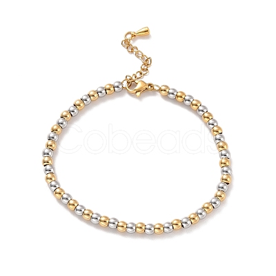 PVD Vacuum Plating 201 Stainless Steel Round Beaded Bracelet for Women STAS-D179-03GP-02-1