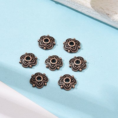 4-Petal Tibetan Style Alloy Flower Bead Caps X-TIBE-S222-R-NR-1