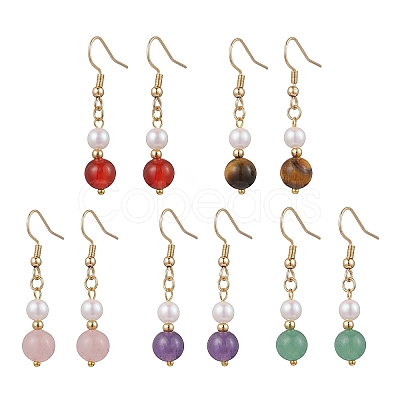 Natural Gemstone Round Dangle Earrings for Women EJEW-JE06334-1