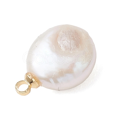 Natural Nucleated Pearl Keshi Pearl Flat Round Charms PALLOY-JF04781-1