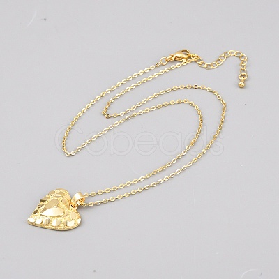 Valentine's Day Brass Textured Heart Pendant Cable Chain Necklaces for Women NJEW-WH0020-86D-1