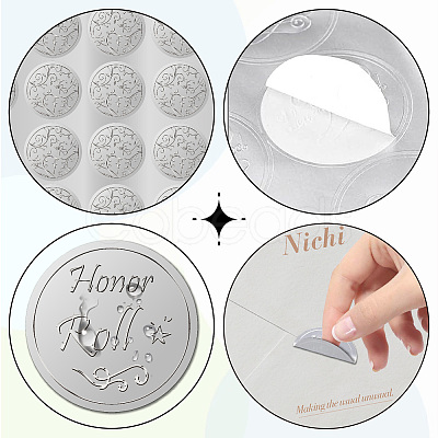 Round Plastic Silver Foil Embossed Picture Stickers DIY-WH20008-004-1