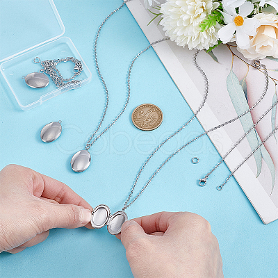 DIY 316 Stainless Steel Locket Pendant Necklaces Making Kits NJEW-HY0001-04A-1
