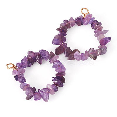 2Pcs Natural Amethyst Chip Beaded Pendants PALLOY-TAC0232-06-1