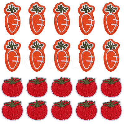 Gorgecraft 28Pcs 2 Style Tomato & Carrot Non Woven Fabric Embroidery Iron on Applique Patch PATC-GF0001-12-1