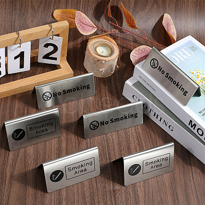 6Pcs 2 Styles 201 Stainless Steel Hotel Resturant Table No Smoking & Smoking Area Tent Sign AJEW-CP0003-74-1