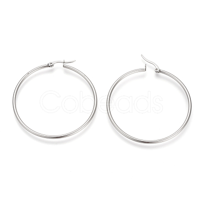 Tarnish Resistant 201 Stainless Steel Hoop Earrings X-MAK-R018-50mm-S-1