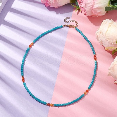 Synthetic Turquoise & Natural Carnelian Beaded Necklaces X1-NJEW-TA00161-1