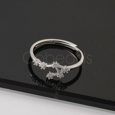 Constellations Rhodium Plated 925 Sterling Silver Micro Pave Clear Cubic Zirconia Adjustable Rings for Women RJEW-P130-01P-J-1
