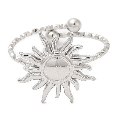 Non-Tarnish 304 Stainless Steel Sun Open Cuff Ring for Women RJEW-M149-08P-1