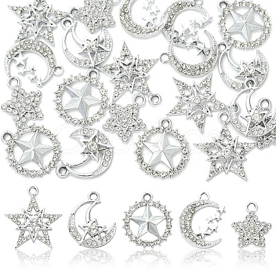 10Pcs 5 Styles Alloy Crystal Rhinestone Pendants FIND-YW0011-73-1
