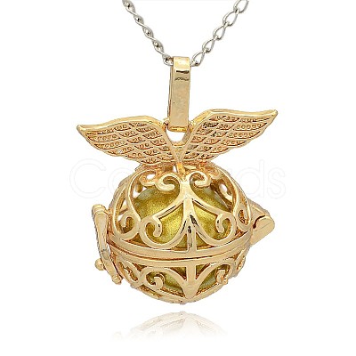 Golden Tone Brass Hollow Round Cage Pendants KK-J237-01G-1