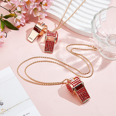 1Pc Iron Rhinestone Whistle Pendant Popcorn Chain Necklaces for Women NJEW-DR0001-03D-1
