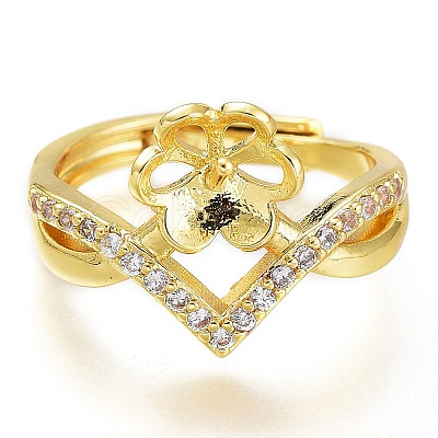 Adjustable Brass Finger Cup Peg Ring Settings ZIRC-I049-03G-1