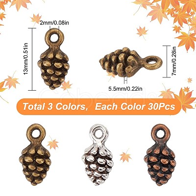 SUNNYCLUE 90Pcs 3 Colors Tibetan Style Alloy Pendants FIND-SC0004-52-1