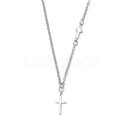 Cross 304 Stainless Steel Pendant Necklaces NJEW-JN05200-02-1