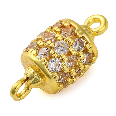 Brass Micro Pave Clear Cubic Zirconia Hollow Column Connector Charms KK-A230-05F-G-1