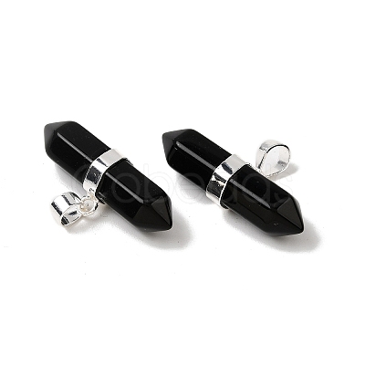Natural Obsidian Double Terminal Pointed Pendants G-NH0001-15P-06-1