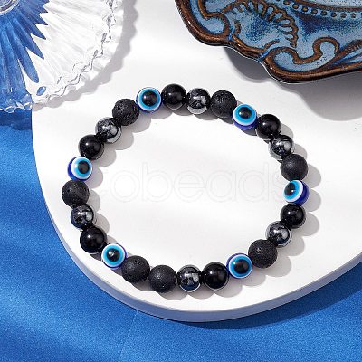 Round Gemstone Beaded Stretch Bracelets BJEW-JB11005-01-1