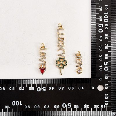 4Pcs 4 Style Eco-Friendly Brass Micro Pave Cubic Zirconia with Glass Pendants KK-SZ0005-79-1