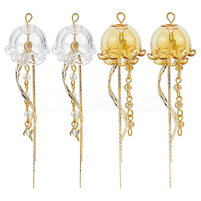 4Pcs 2 Colors Brass & Glass Pendants PALLOY-GA00057-1