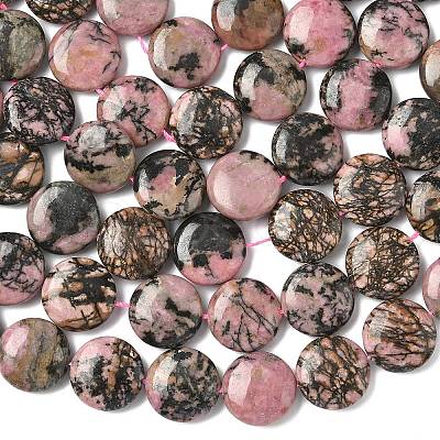 Natural Flat Round Rhodonite Beads Strands G-L246-10-1