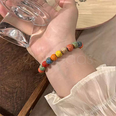 Handmade Porcelain Round Beaded Stretch Bracelets for Women FS-WG477B4-02-1