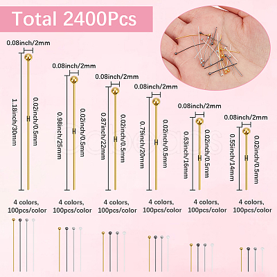 2400Pcs 24 Styles Brass Ball Head pins KK-SP0002-41-1