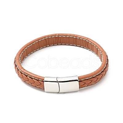 Cowhide Braided Flat Cord Bracelet with 304 Stainless Steel Magnetic Clasps BJEW-H552-01P-02-1