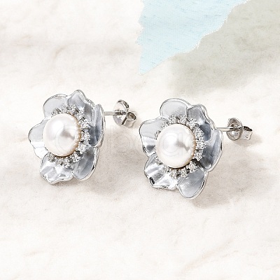 Brass Micro Pave Cubic Zirconia Enamel Stud Earrings CU-CBABA66-12B-P-1