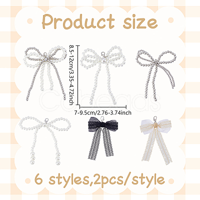 12Pcs 6 Styles Lace & Plastic Bowknot Shoe Charms DIY-HY0002-57-1