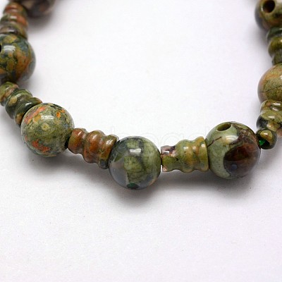 Natural Rhyolite Jasper 3-Hole Guru Bead Strands G-K149-09-1