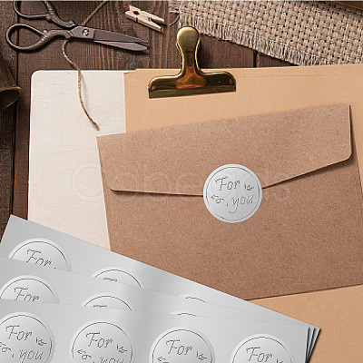 Round Plastic Silver Foil Embossed Picture Stickers DIY-WH20008-005-1