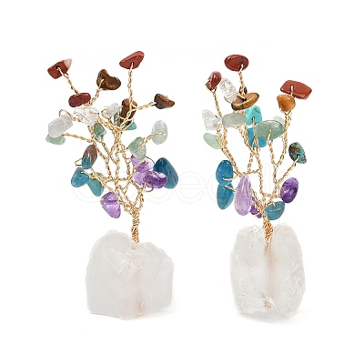 Natural Mixed Gemstone Chips Tree of Life Display Decorations AJEW-JD00015-01-1