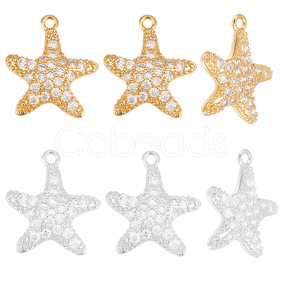 10Pcs 2 Colors Brass Micro Pave Cubic Zirconia Pendants KK-BBC0019-01-1