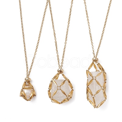 Ion Plating(IP) 304 Stainless Steel Macrame Pouch Empty Stone Holder for Pendant Necklaces Making NJEW-JN04441-01-1