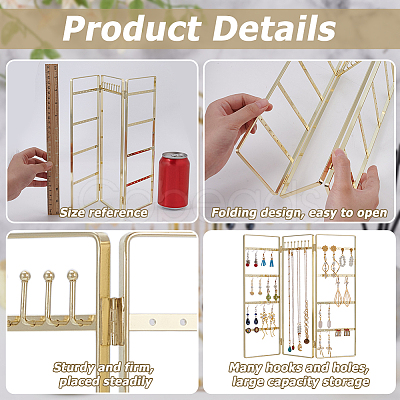 Iron Earring Display Folding Screen Stands with 3 Folding Panels EDIS-WH0070-01G-1