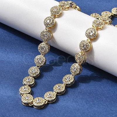 Brass Micro Pave Clear Cubic Zirconia Flat Round Link Chain Necklaces for Women NJEW-B157-18G-1